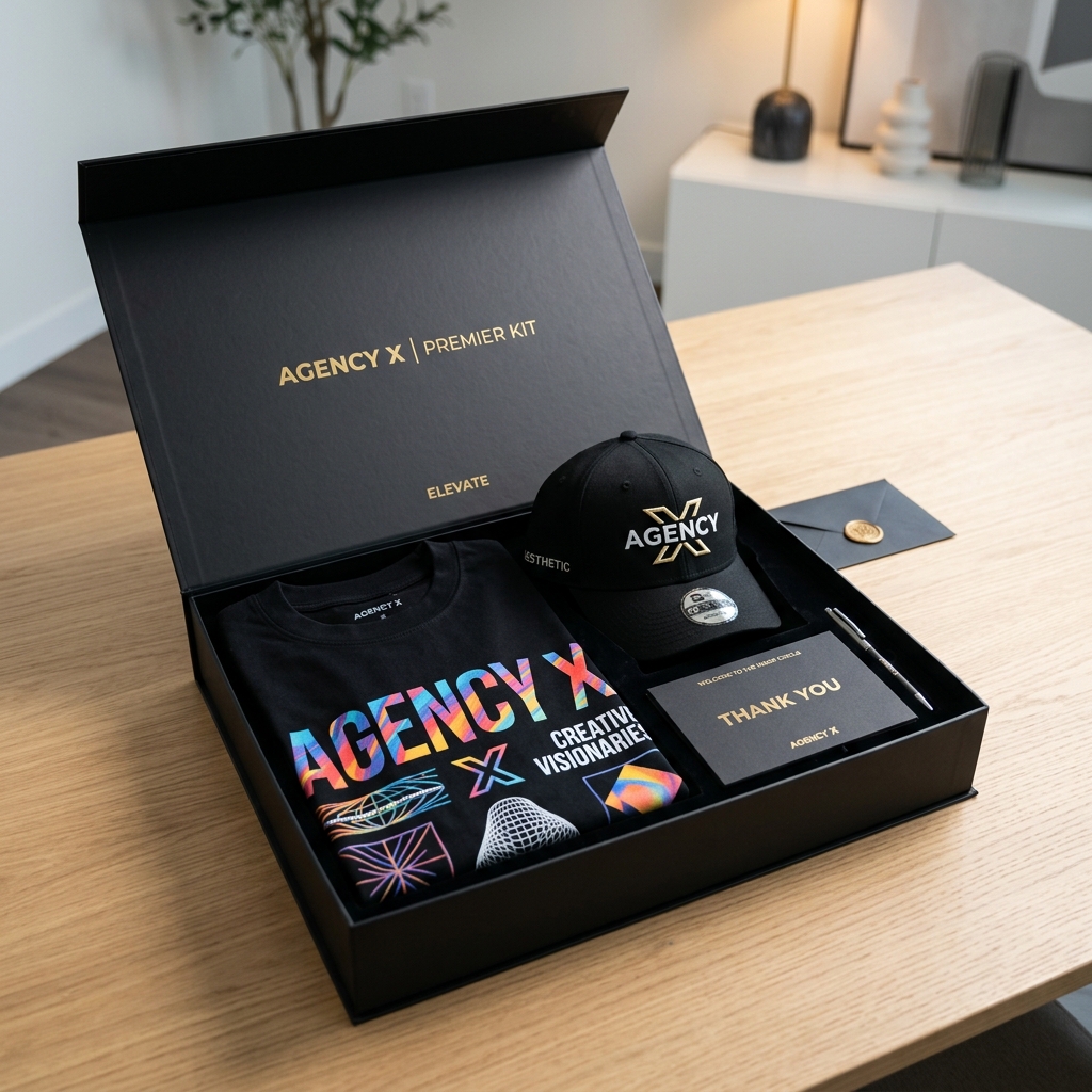Kit Promocional Premium para Influenciadores com boné e camiseta personalizados em alta qualidade